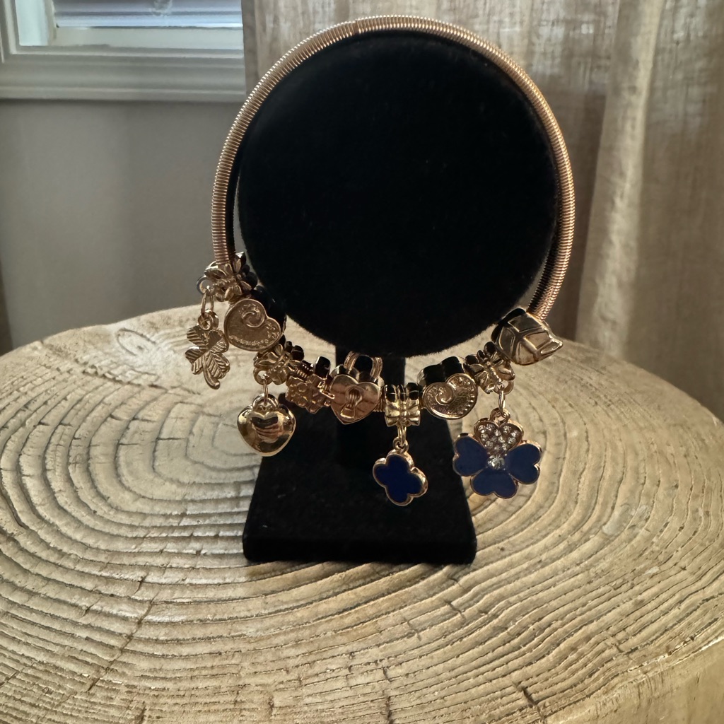 Gold Charm Bracelet With Blue Accents
